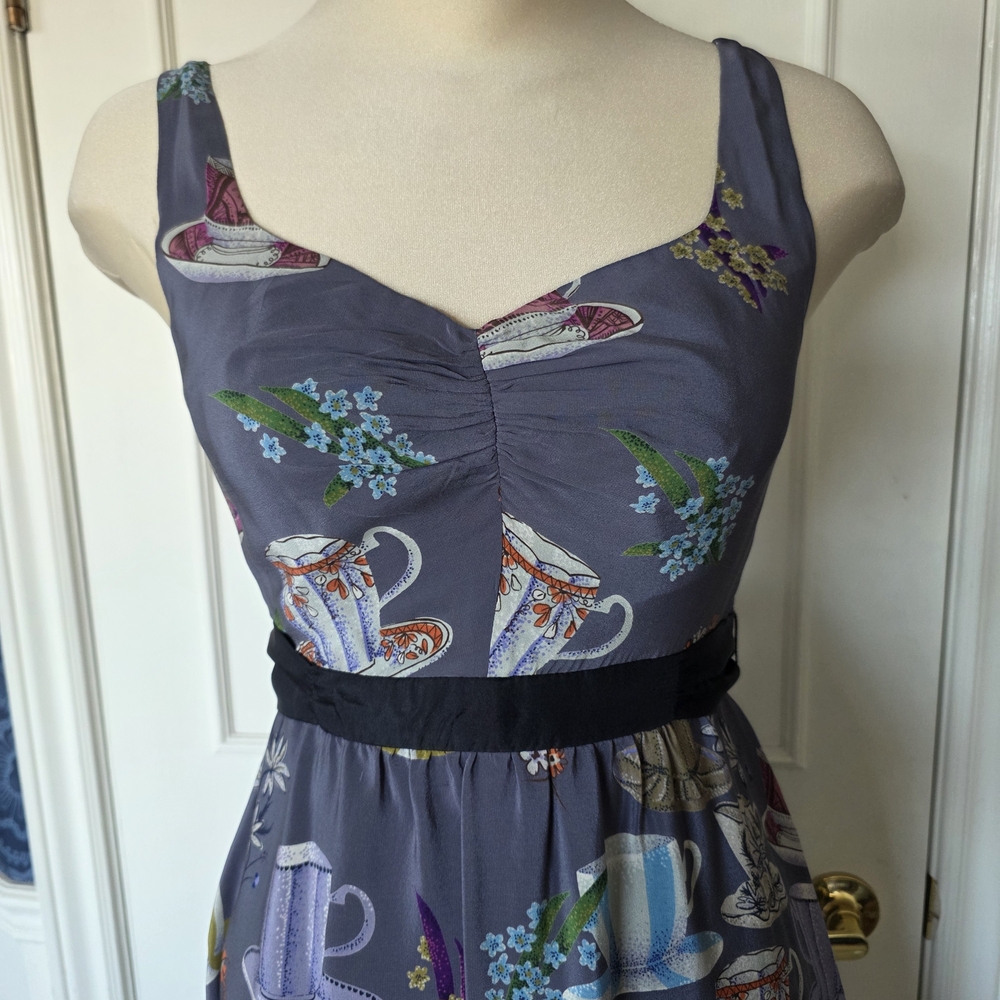 Silk Floreat Anthropologie Midi Dress Teacup Print - Size 4 - tea party, wedding